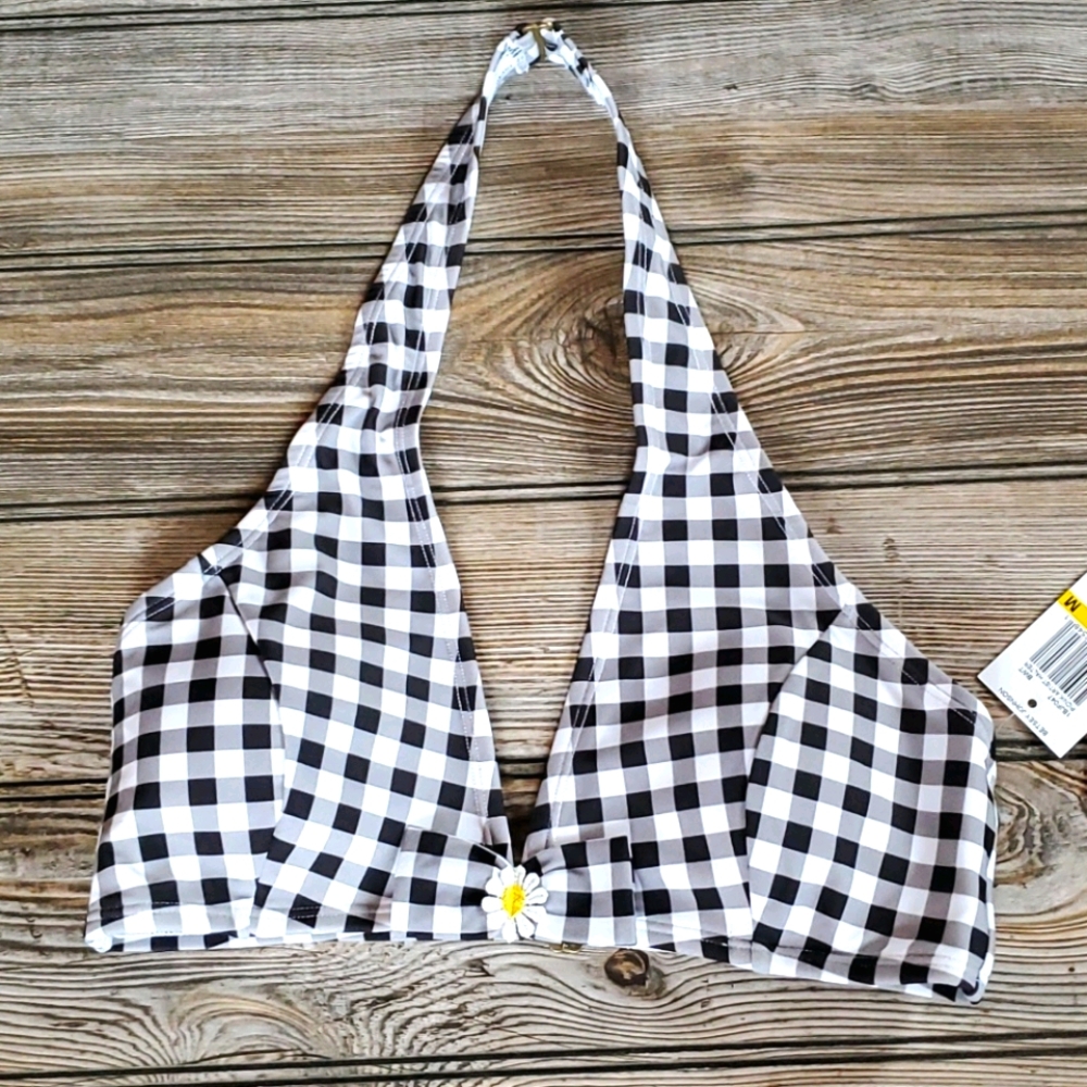 Betsey Johnson Black and White Checkered Bikini Top